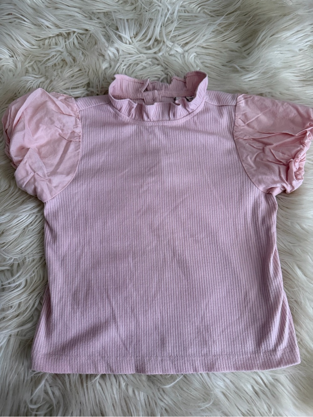 Janie & Jack Girls' Pink Ruffle Neck Puff Sleeve Top